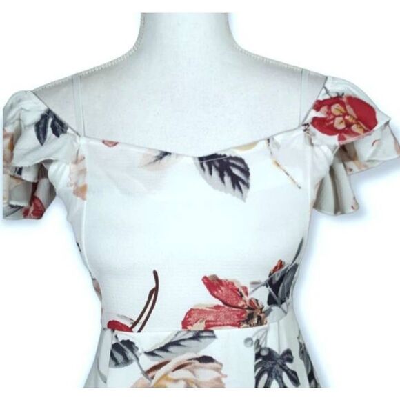 SUCREFAS WHITE & PINK FLORAL COLD SHOULDER DRESS SZ.S EUC. - Picture 5 of 12